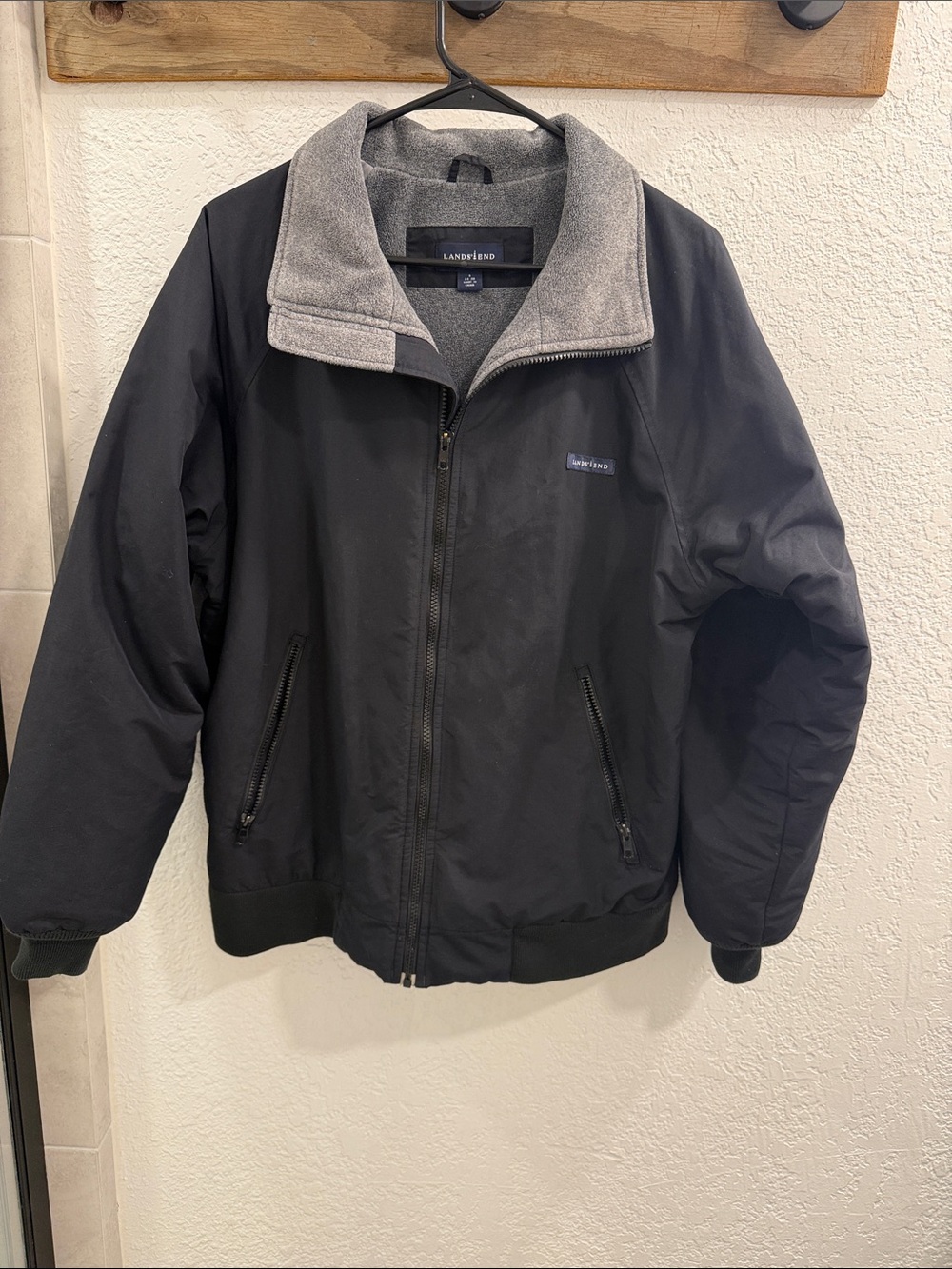 Lands' End Black Squall Jacket with Gray Fleece lining